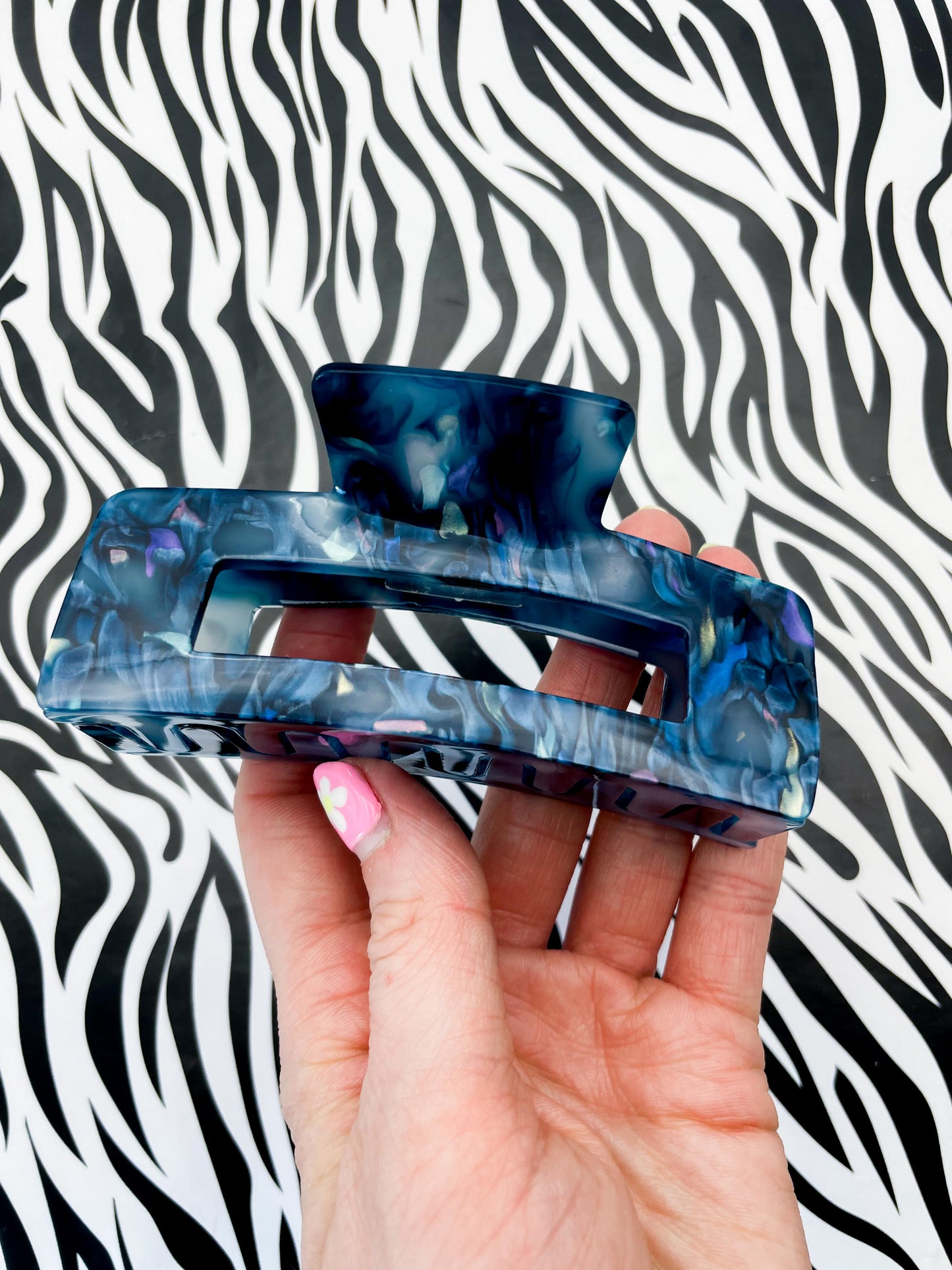 Large Navy and Metallic Pastel Terrazzo Melt Claw Hair Clip