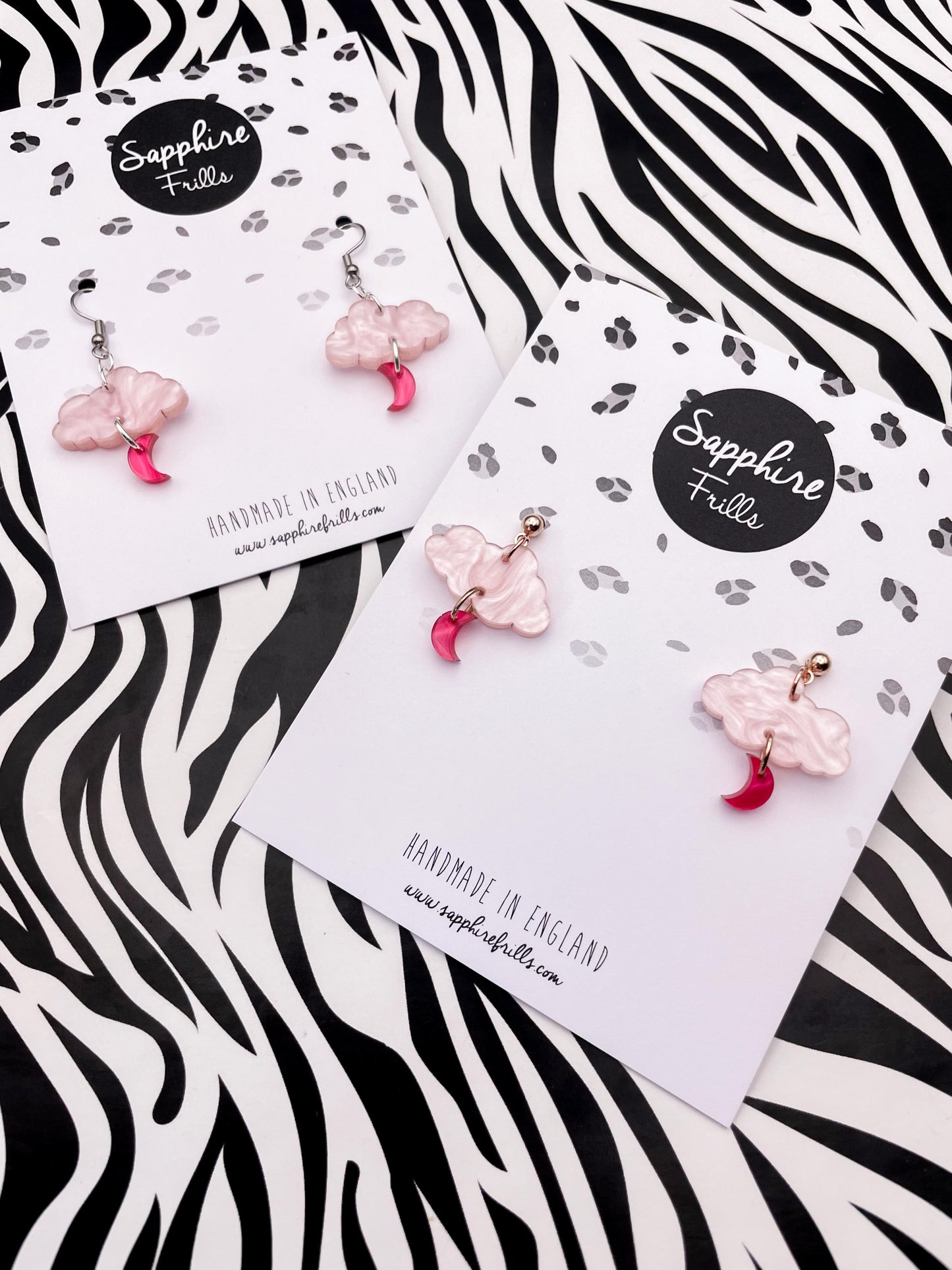 April Pink Moon & Cloud Dangle Earrings