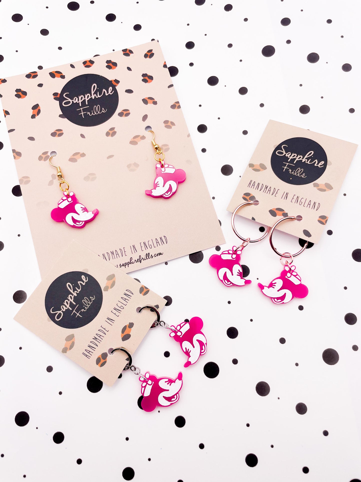 Medium Hot Pink Minnie Mouse Acrylic Dangle Earrings