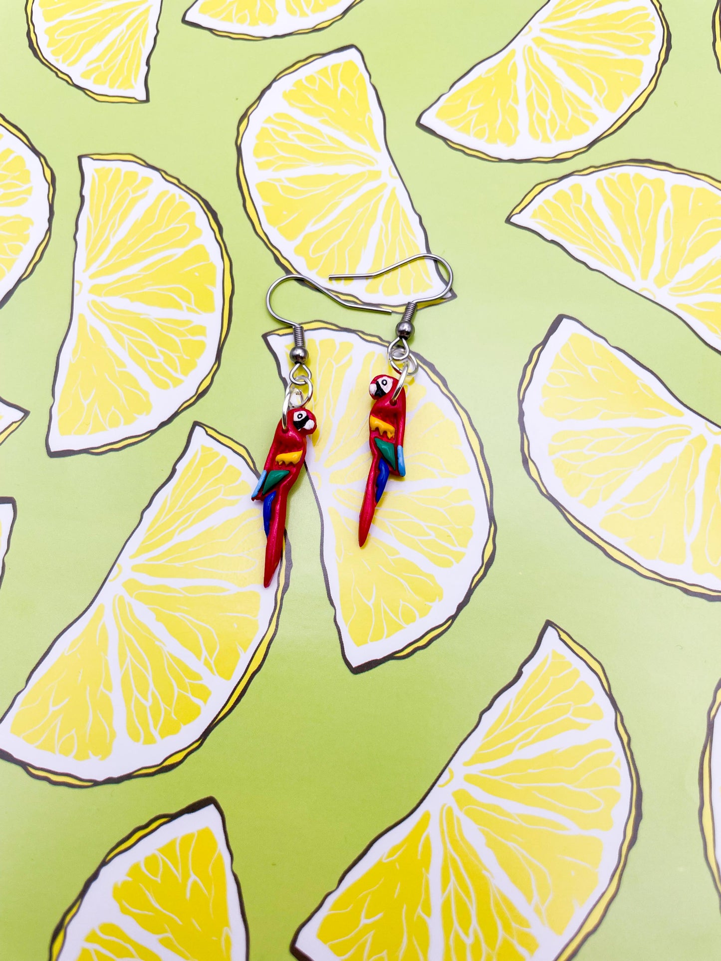 Small Pearlescent Red Tropical Parrot Earrings