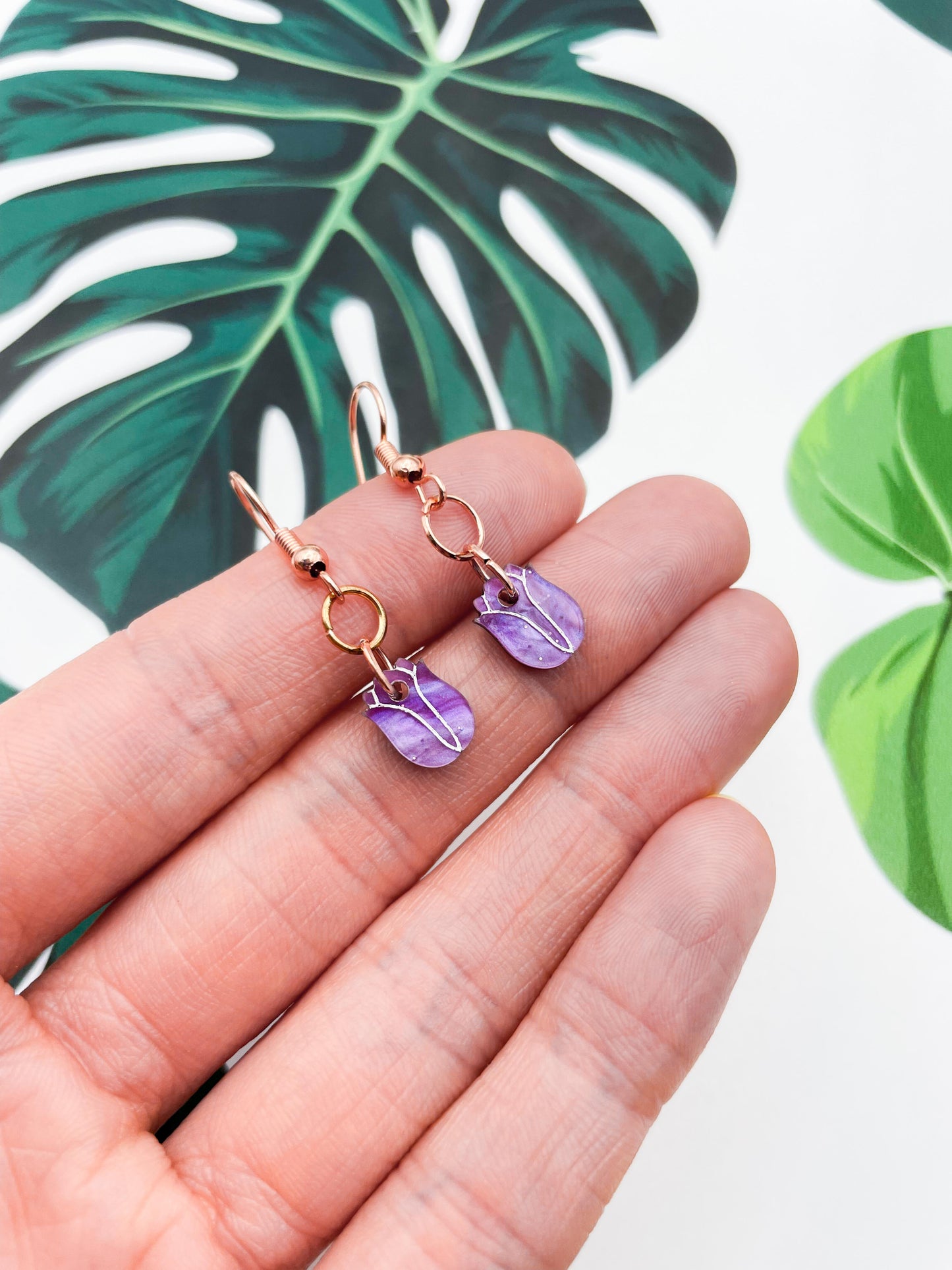 Mini Lavender Glitter Marble Acrylic Tulip Dangle Earrings
