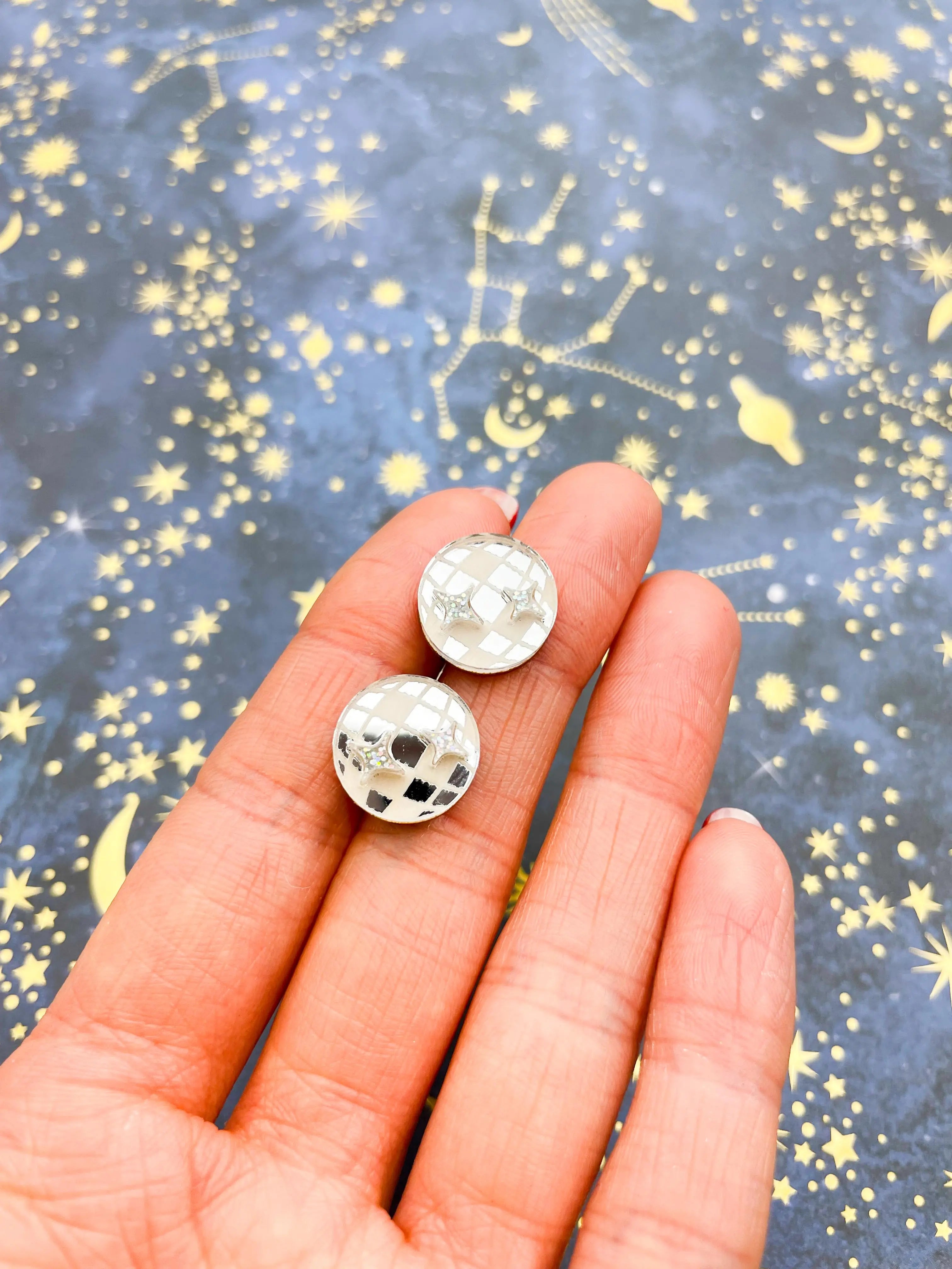 Silver glitter clearance ball earrings