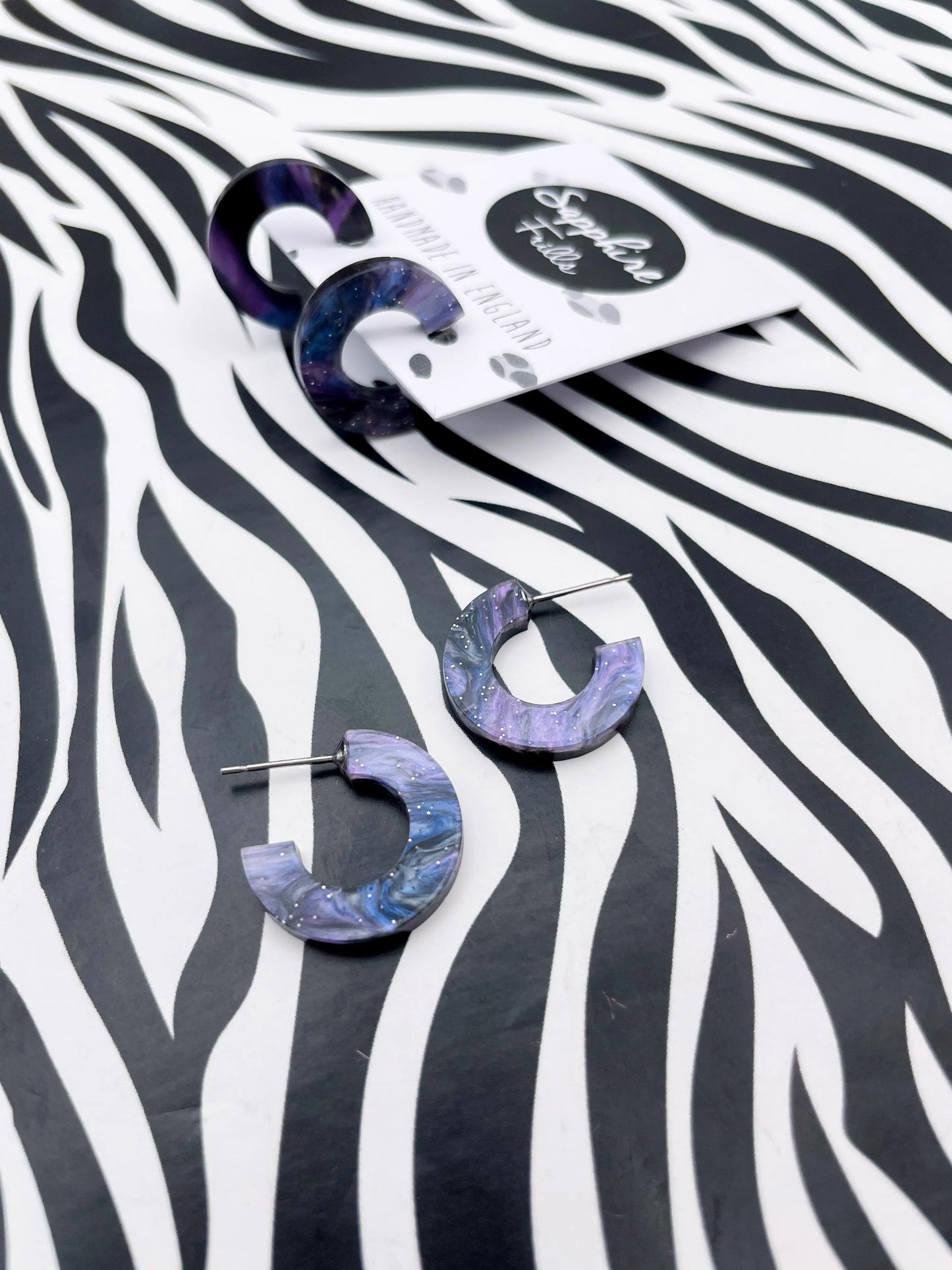 Starry Night Sky Marble Glitter Acrylic Circle Hoops from Sapphire Frills