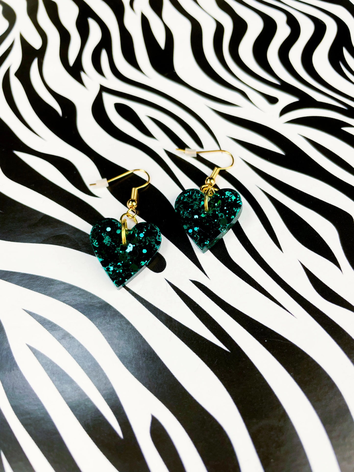 Medium Dark Emerald Glitter Heart Stud Earrings from Sapphire Frills
